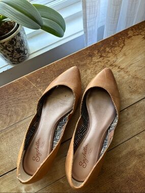 Seychelles Cognac Pointed-Toe D'Orsay Flats